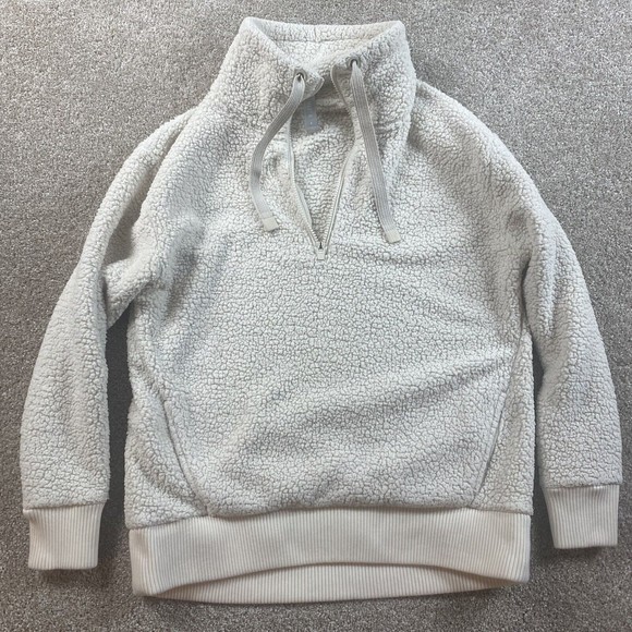 Athleta Tops - Athleta Womens Fleece Talus Sherpa 1/2 Sweatshirt S Ivory Off White Cream Funnel